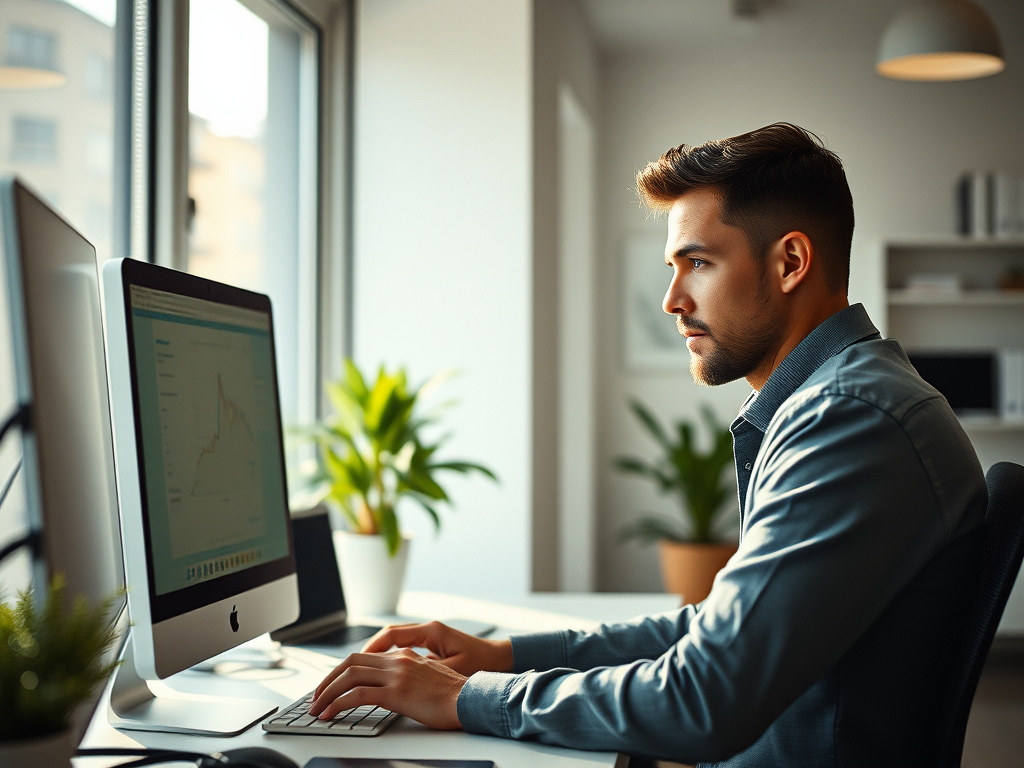 A picture of a person working on a Desktop computer