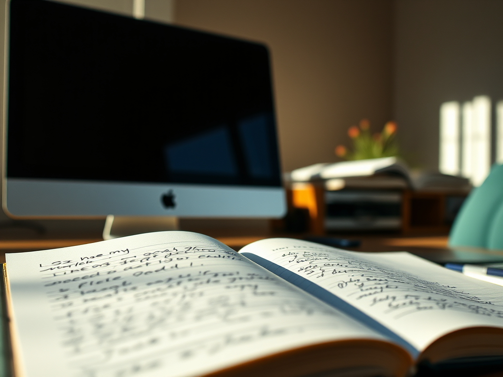 image of a computer and notebook