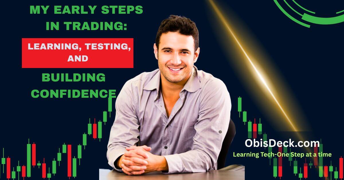 A picture of a man sitting calmly behind a desk with trading candle sticks chart at the background- a posture of seasoned trader.