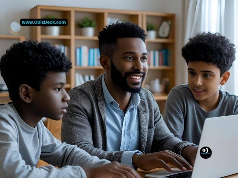 A tutor teaching online with a laptop on a desk and students on Zoom.