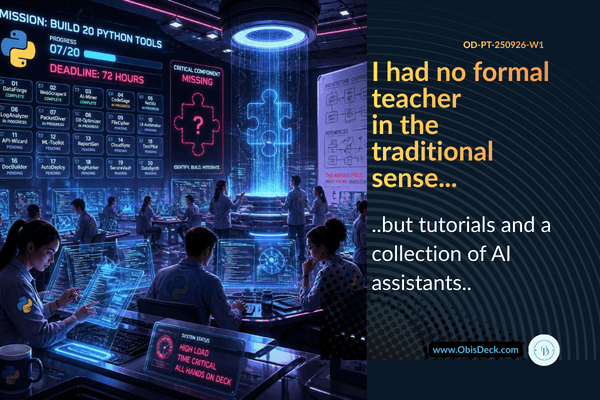 A mission was accomplished in building 20 Python tools but the image shows that a lot were missing. It required going back and hands on deck  to learn those missing items. Not having a formal teacher may have accounted for that.